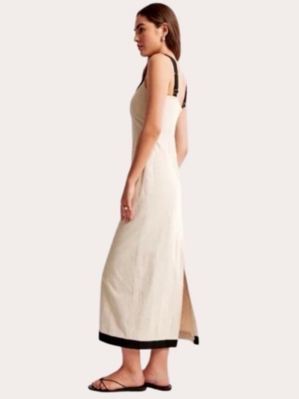 Abercrombie & Fitch Linen-Blend Squareneck Column Midi Dress MP